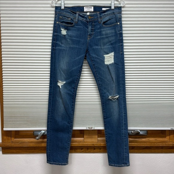 Frame Denim Denim - Frame Denim Le Garcon Distressed Ripped Tailored Straight Leg Jeans Size 25